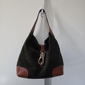 Elegant Black and Brown Suede Hobo Bag